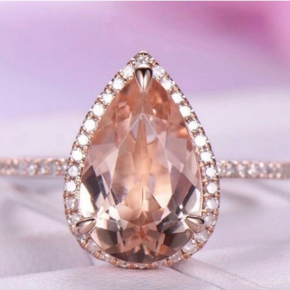 NIB Bloomingdale's Rose Gold Vermeil 3ct Morganite Teardrop Ring Size 7 - Picture 4 of 14